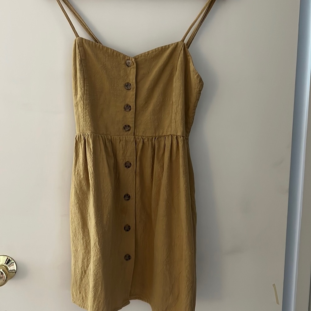 Women’s mustard yellow linen mini dress button down